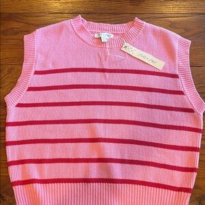 She + Sky Pink and Red sweater vest NWT